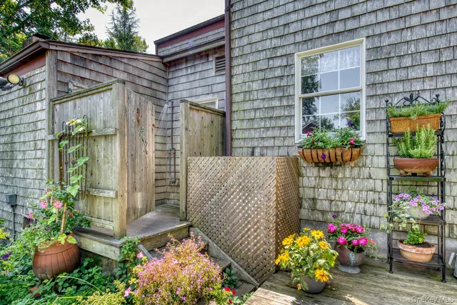 a view of a garden with a bench