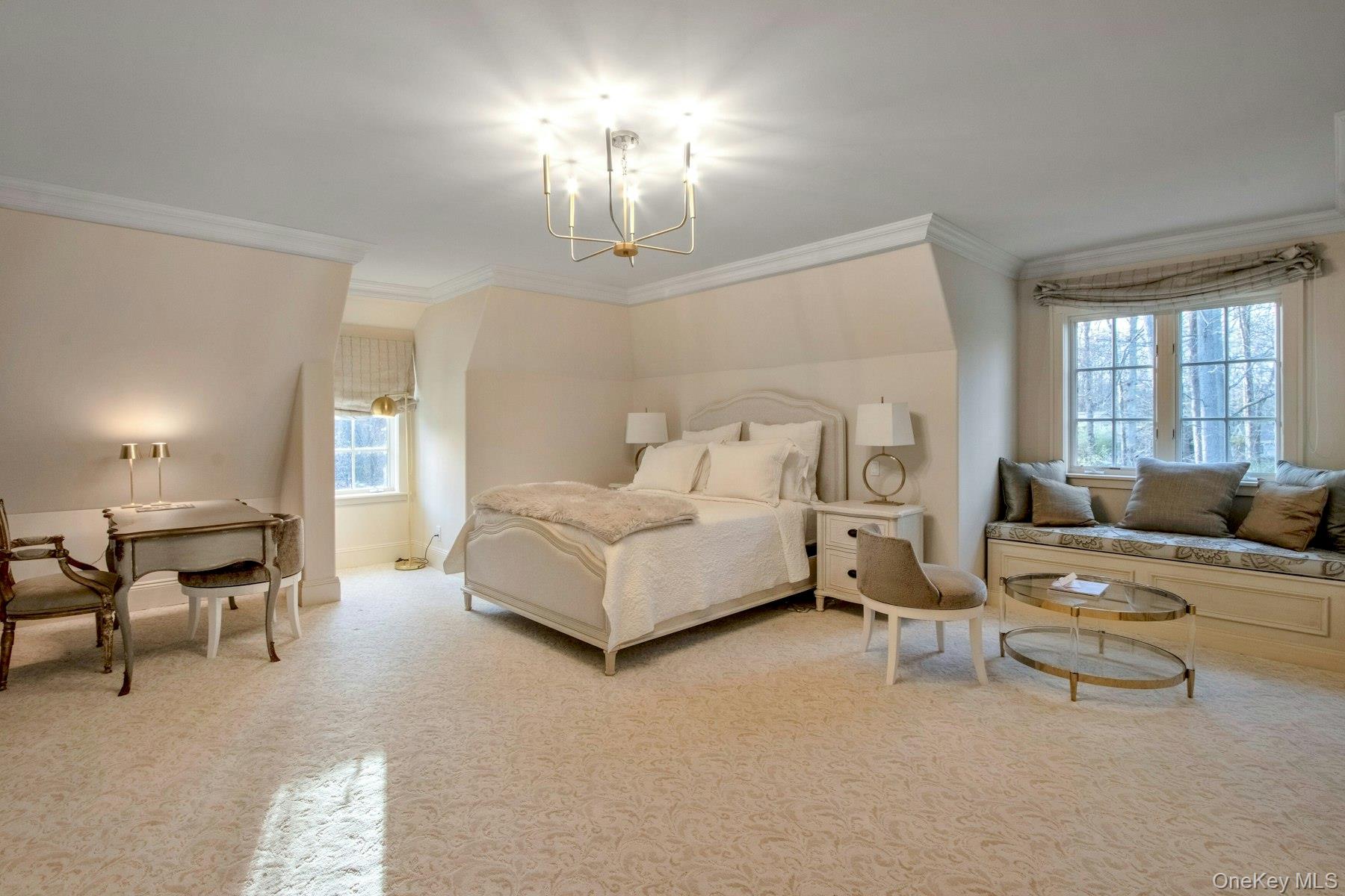 129 Washington Spring Road Palisades, NY 10964 - Photo 29 of 44 Carpeted bedroom featuring a notable chandelier and ornamental molding
