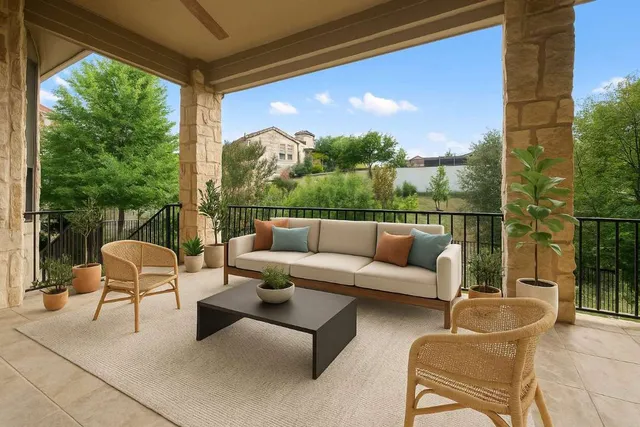 a outdoor living space with furniture and garden view