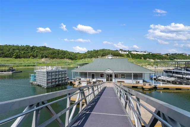 a view of a lake with a terrace