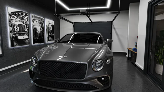 a car parked in a garage