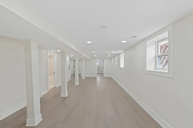 an empty room with a workbench