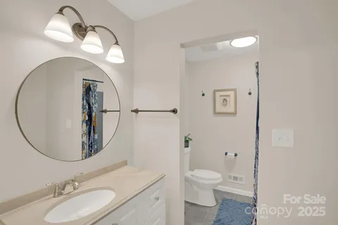 a bathroom with a toilet a sink and mirror