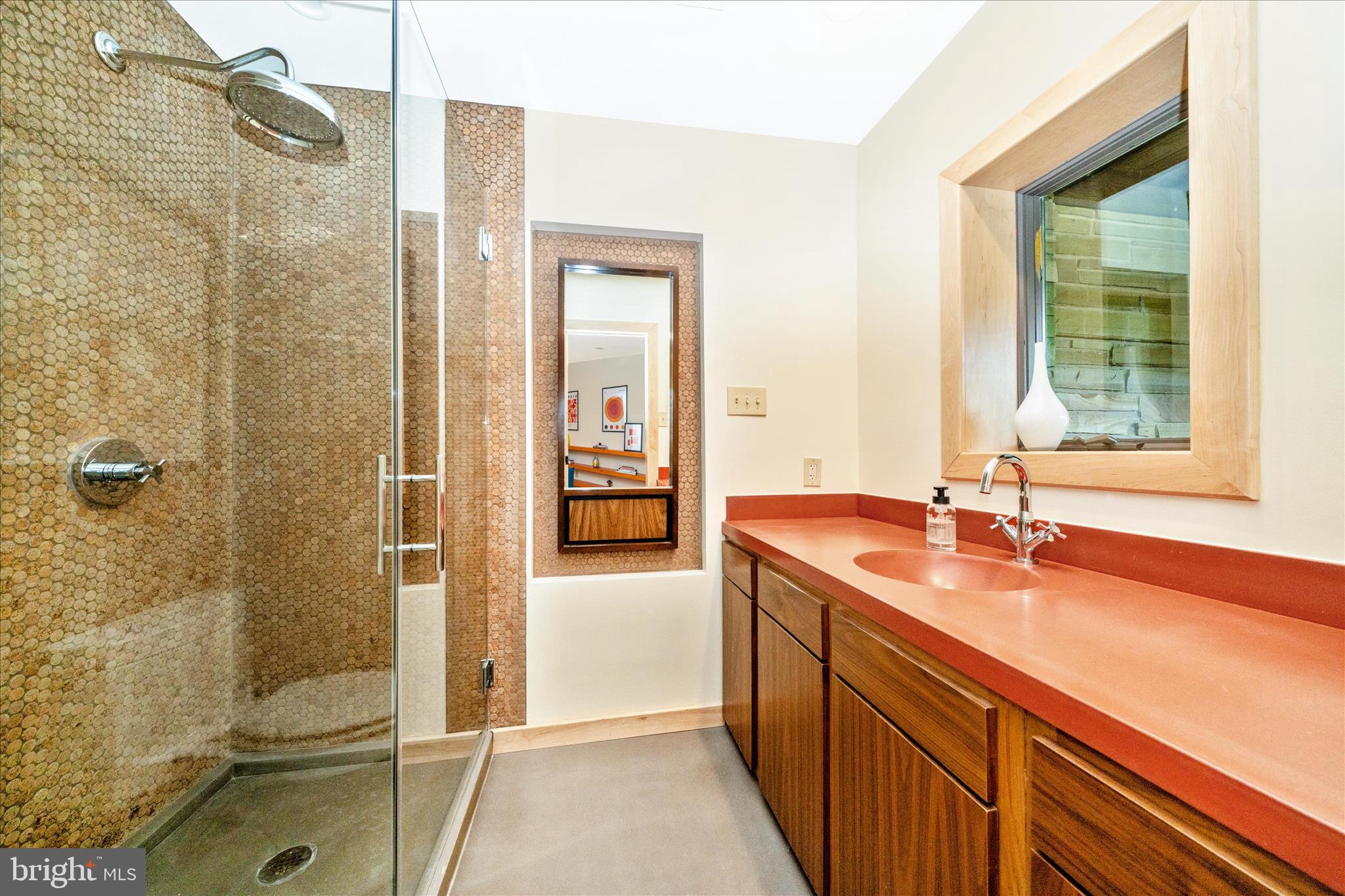 9237 Frostown Road Middletown, MD 21769 - Photo 58 of 113 a bathroom with a granite countertop sink and a shower