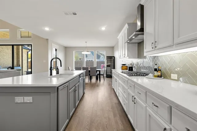 a kitchen with lots of counter top space