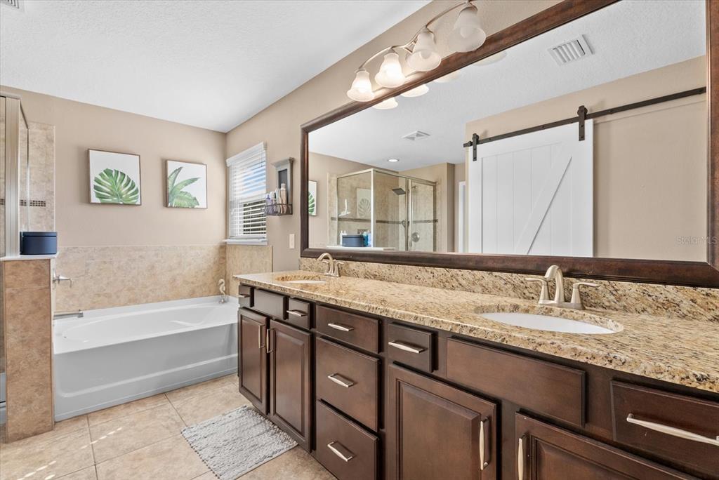 5439 Cartagena Drive Sarasota, FL 34233 - Photo 21 of 40 a bathroom with a granite countertop sink mirror and a bath tub