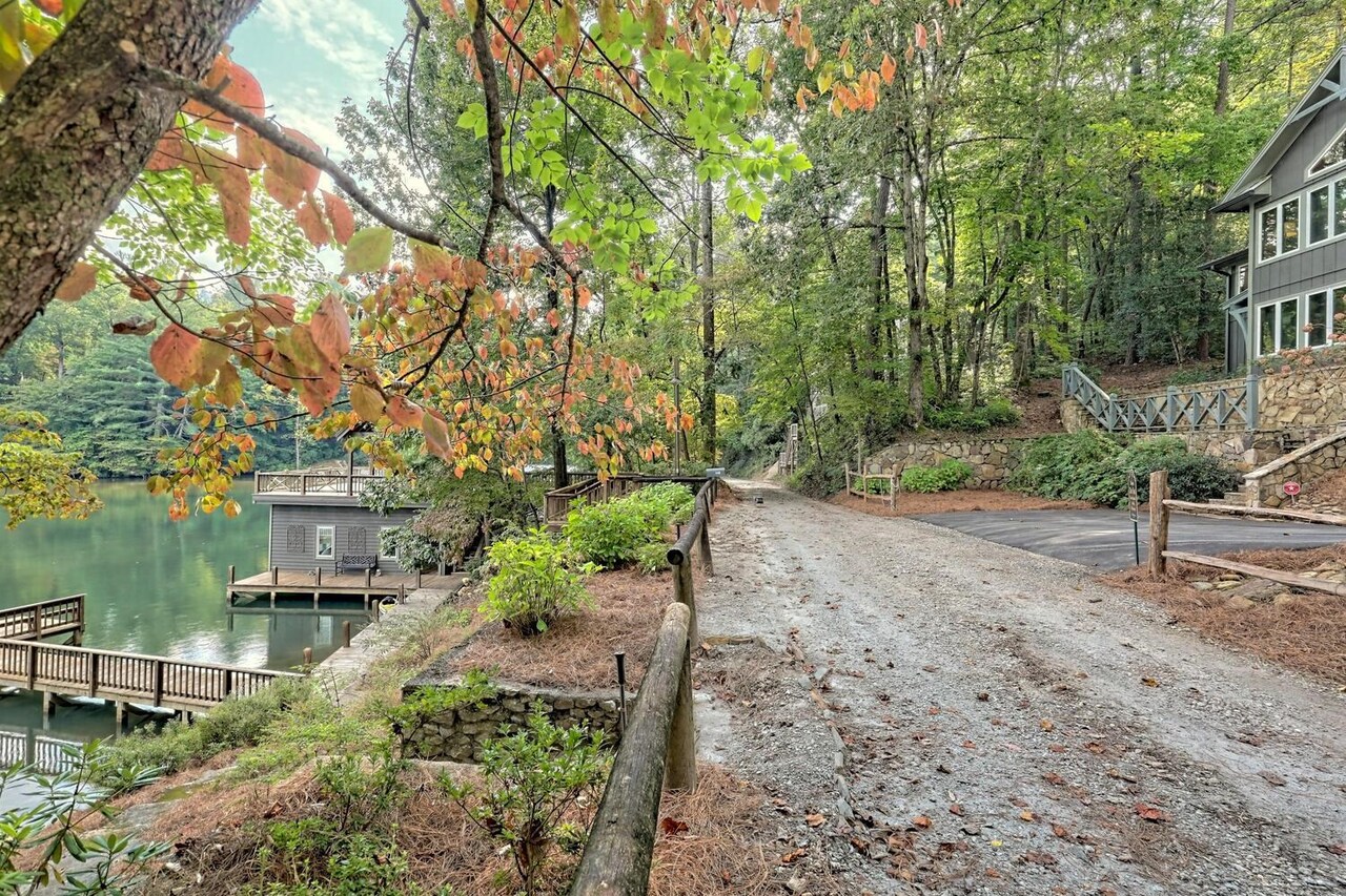 728 Oscar Rock Road Clayton, GA 30525 - Photo 29 of 40 a backyard of a house with lots of green space and lake view