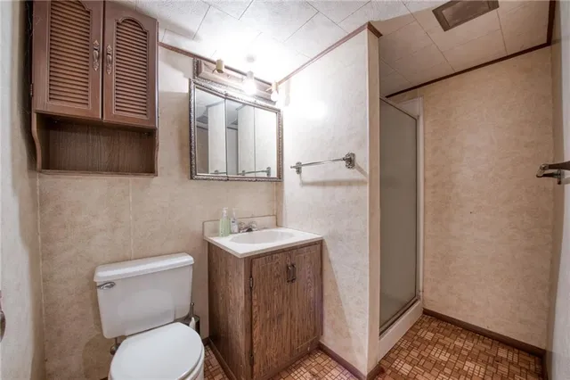 a bathroom with a toilet a sink and mirror