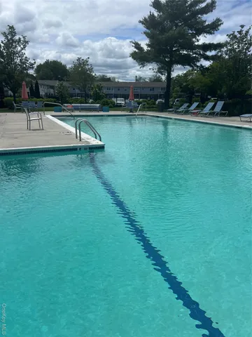 a view of a swimming pool with a yard