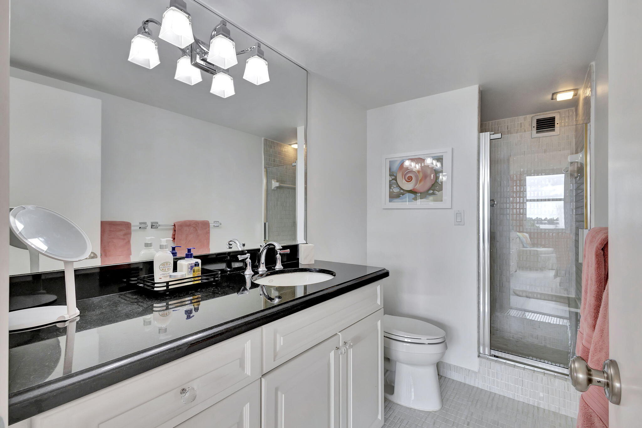 2600 North Flagler Drive, Unit 310 West Palm Beach, FL 33407 - Photo 22 of 42 a bathroom with a toilet a sink and mirror