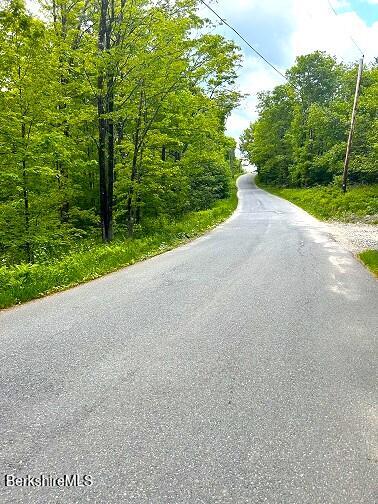 a view of a road with a yard