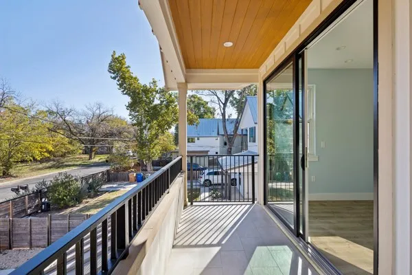a balcony with street view