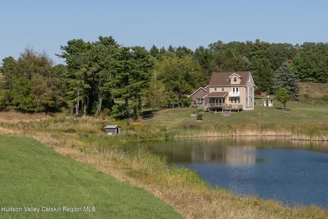 a view of a lake with houses
