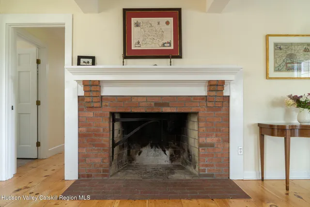 a living room with a fireplace