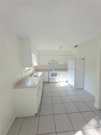 a kitchen with a sink a counter top space and cabinets