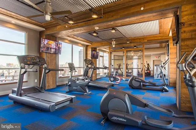 a view of a room with gym equipment