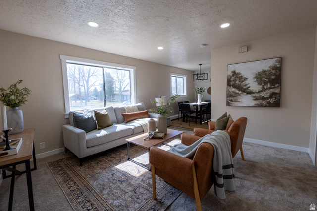 647 Swenson Avenue, Unit 3 Springville, UT 84663 - Photo 1 of 1 Carpeted living area featuring recessed lighting and a textured ceiling