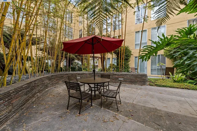 a view of a terrace with furniture