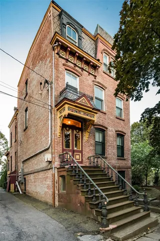 front view of a building with a street
