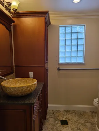 a close up of a vanity