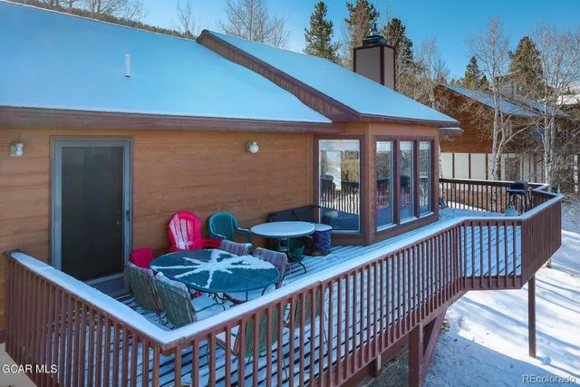 a view of a balcony dining area