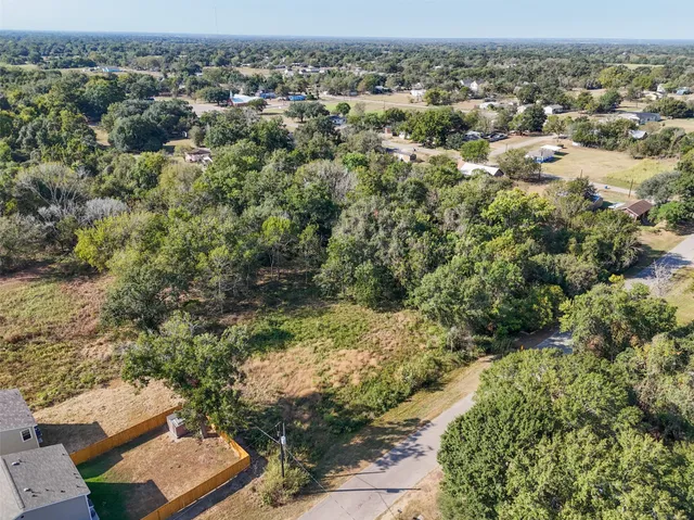 an aerial view of residential house with green space