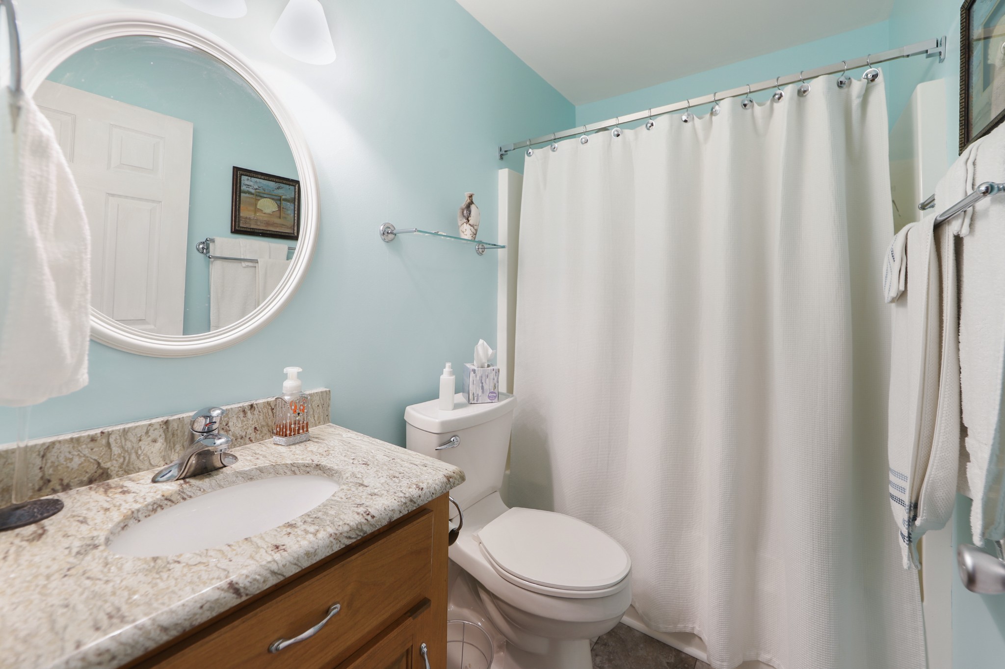 832 Rands Way Columbia, TN 38401 - Photo 27 of 49 a bathroom with a granite countertop sink and a mirror