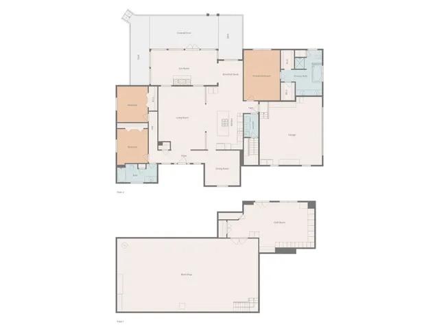 an aerial view of a house with outdoor space