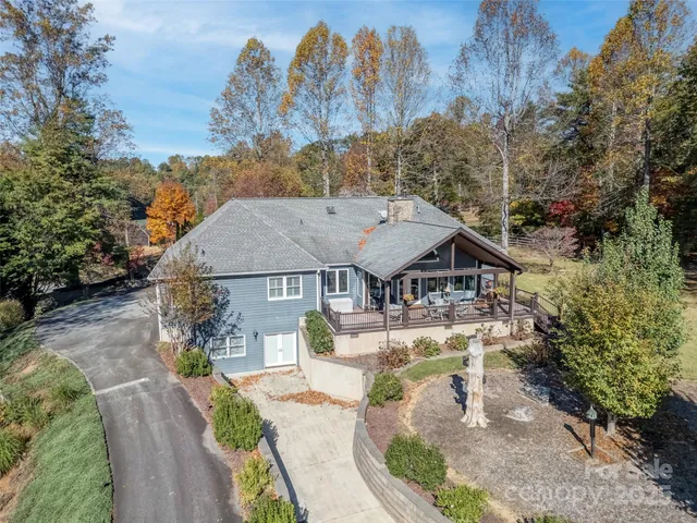 an aerial view of a house with garden