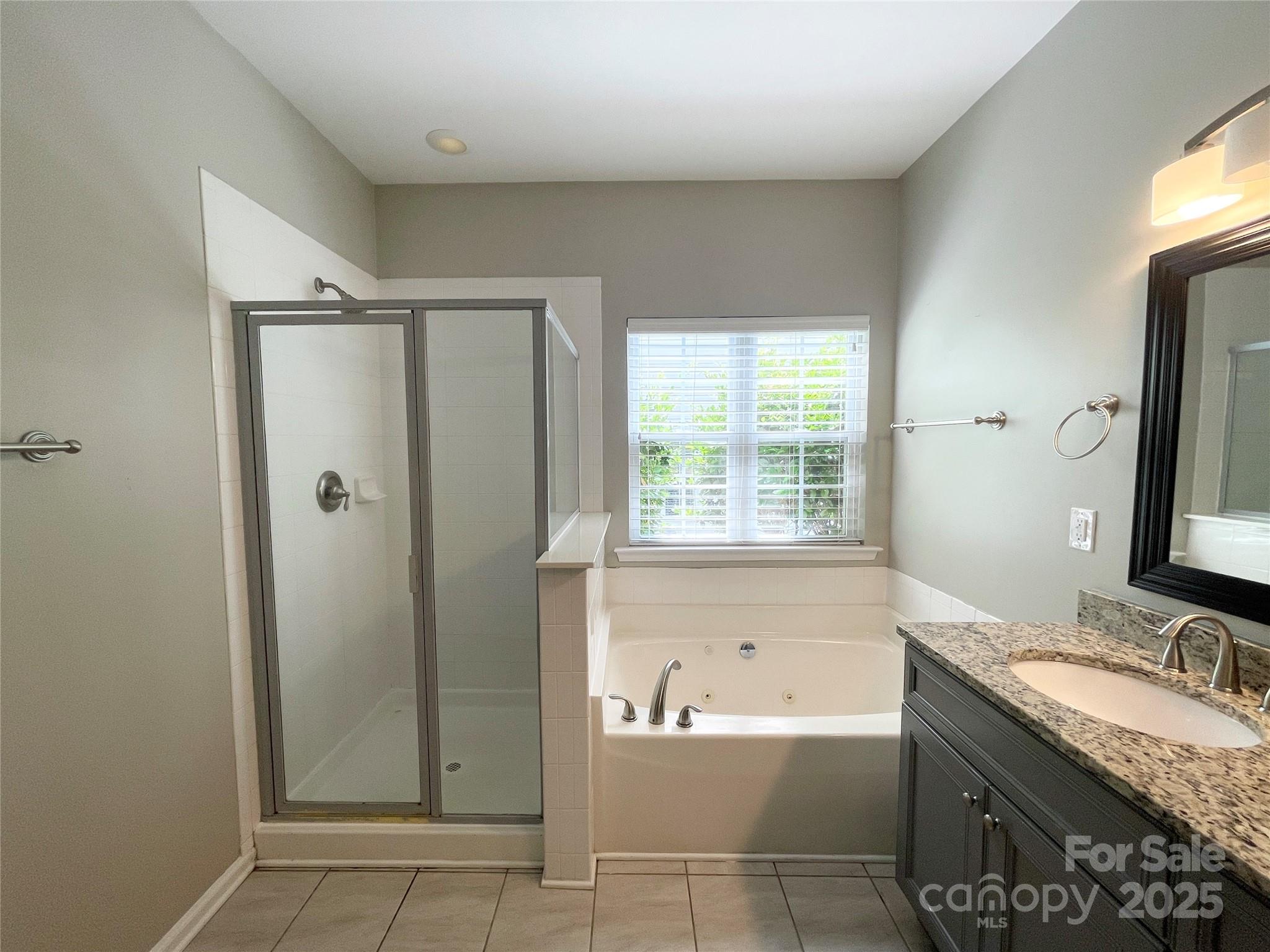 2834 Ritz Lane Matthews, NC 28105 - Photo 24 of 32 a bathroom with a granite countertop tub sink shower and two mirror
