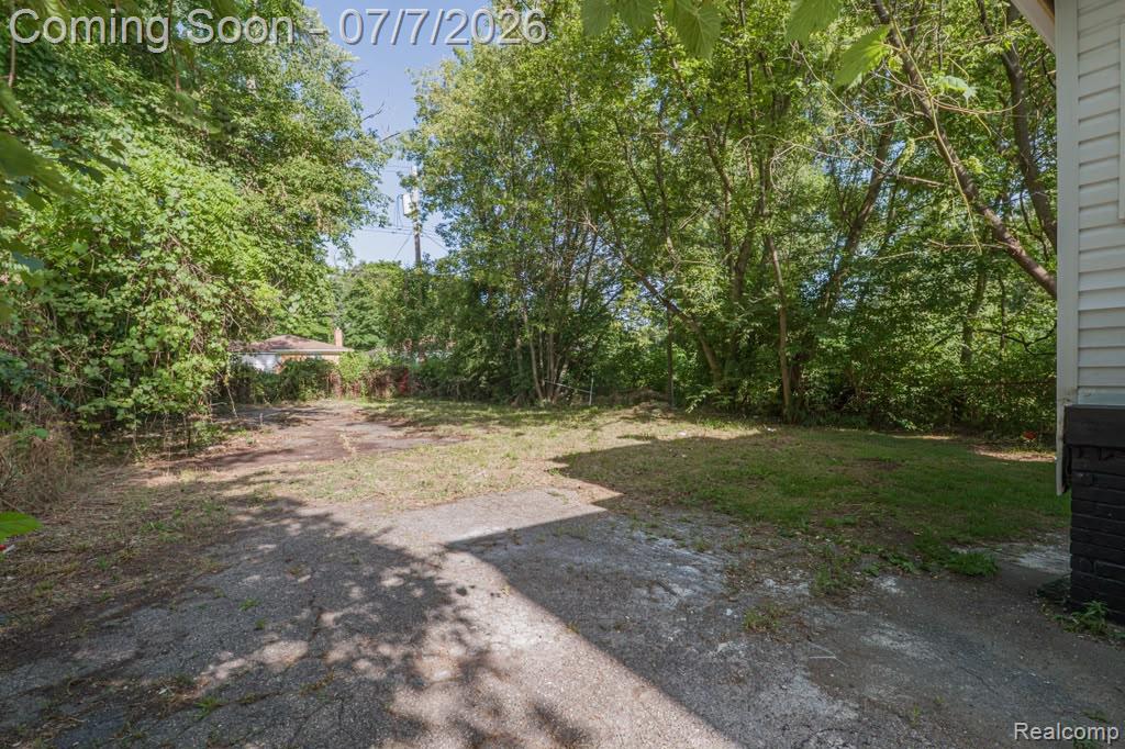18486 Trinity Street Detroit, MI 48219 - Photo 19 of 19 Expansive outdoor area featuring mature trees, a partially paved surface, and natural landscaping