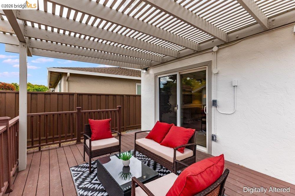 1298 Ribbon Street Foster City, CA 94404 - Photo 73 of 86 Outdoor patio featuring a slatted pergola, composite decking, and wood fencing