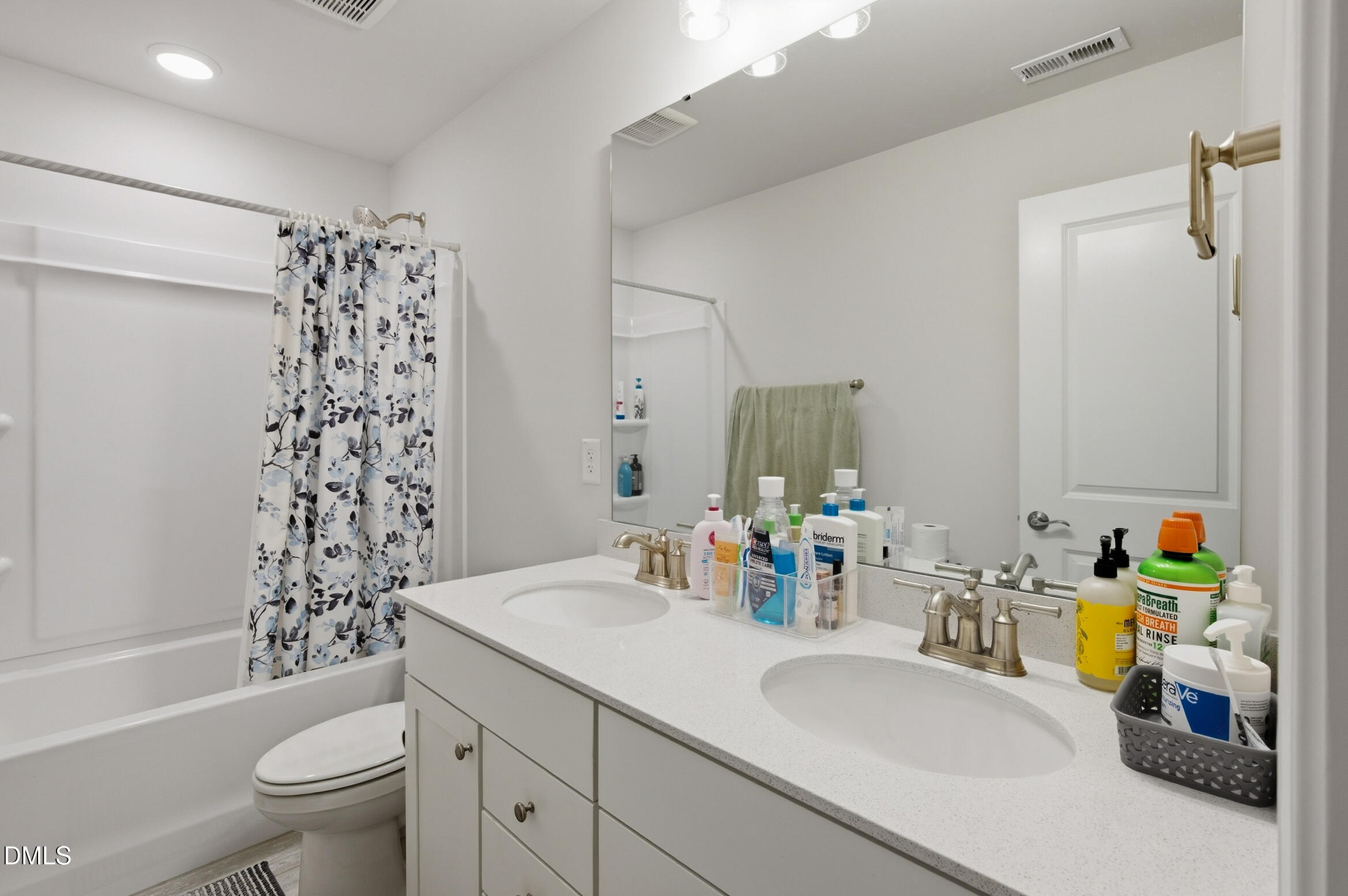 732 Denburn Place Raleigh, NC 27603 - Photo 11 of 12 a bathroom with a sink a toilet and shower curtain