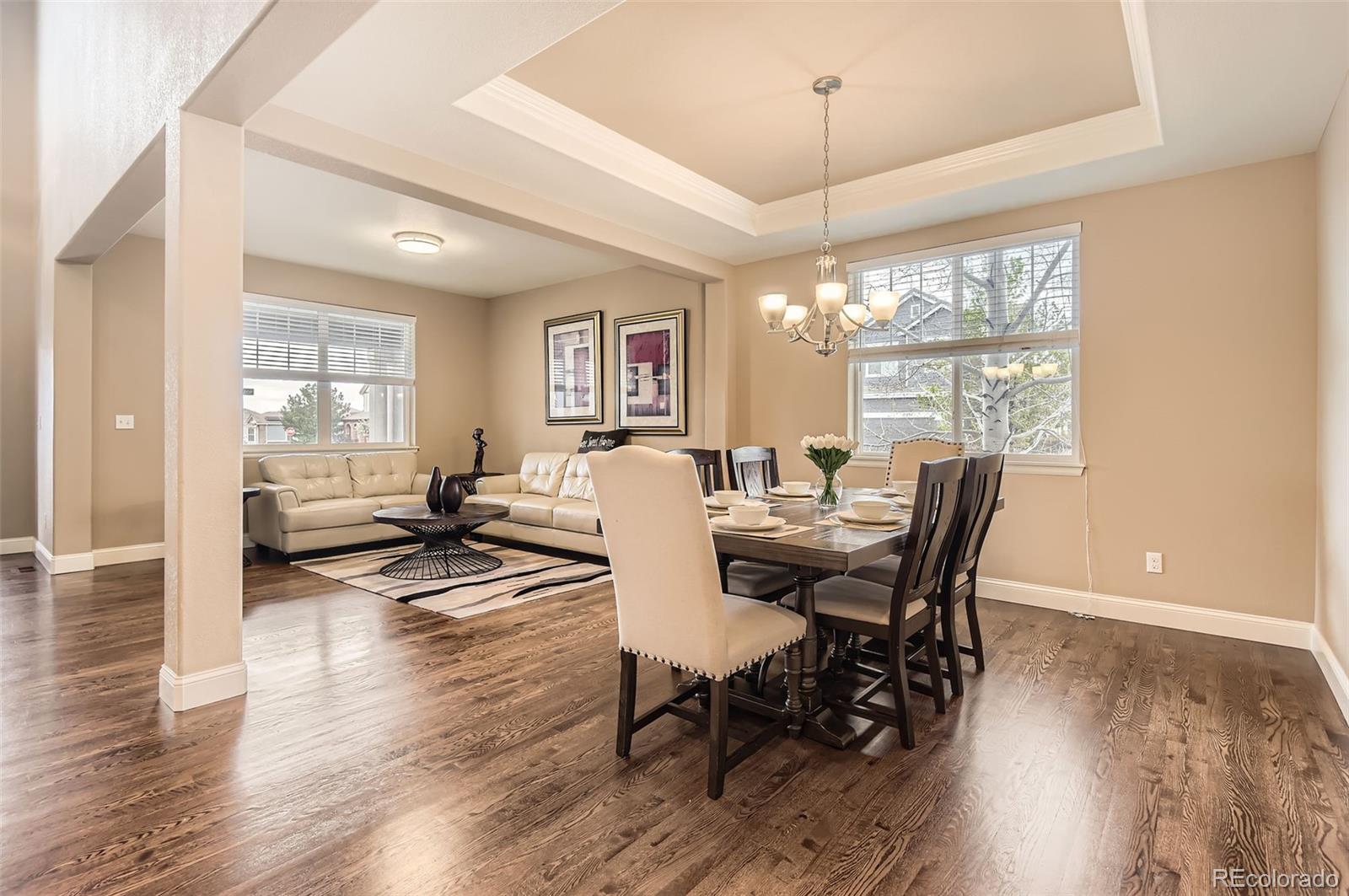 14110 Greenfield Loop Parker, CO 80134 - Photo 9 of 47 a view of a dining room with furniture window and wooden floor