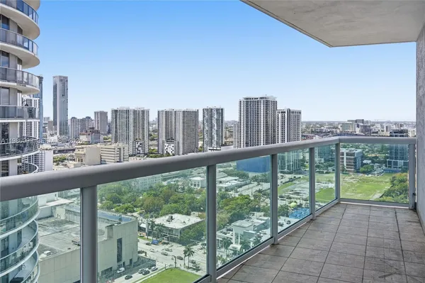 a city view from a balcony