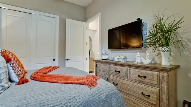 a view of a lake with a yard