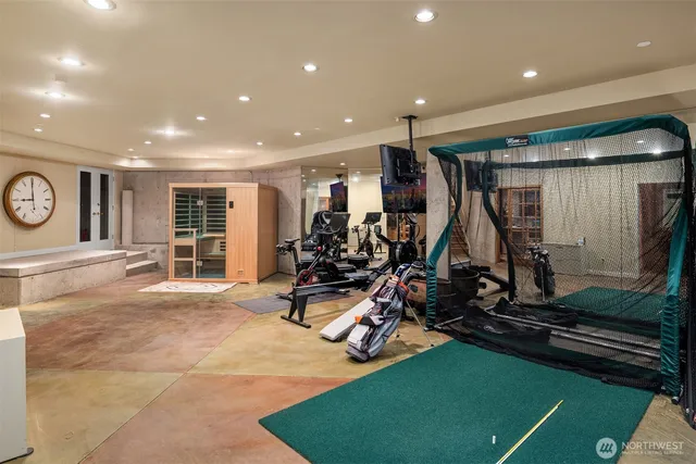 a view of a room with gym equipment