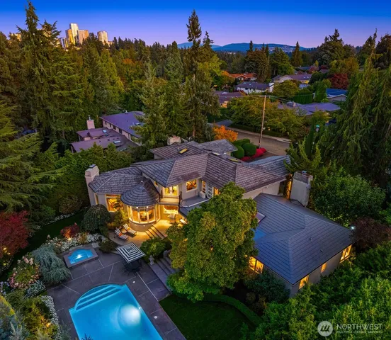 an aerial view of a house with a garden