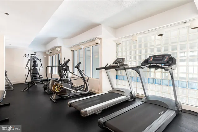 a view of a room with gym equipment