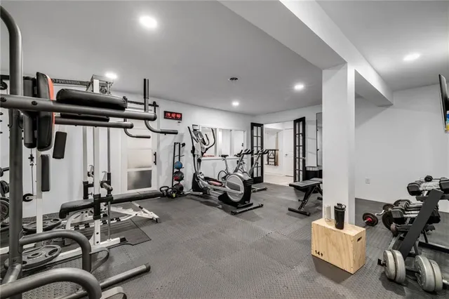 a view of a room with gym equipment