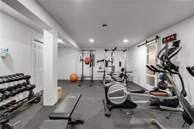 a view of a room with gym equipment