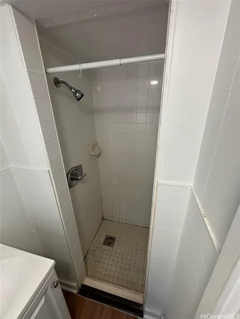 a bathroom with a sink and a shower