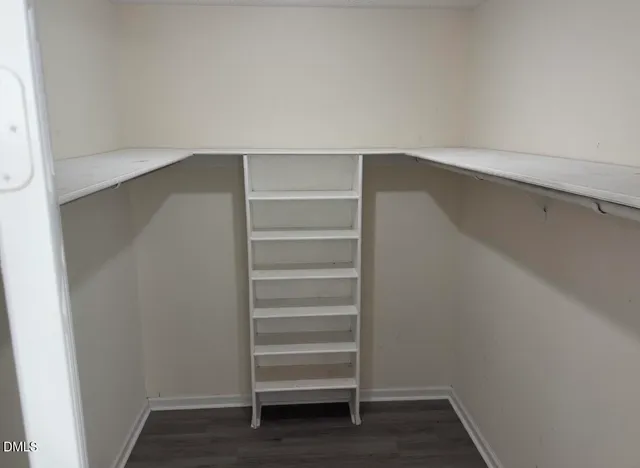 a view of walk in closet with empty racks