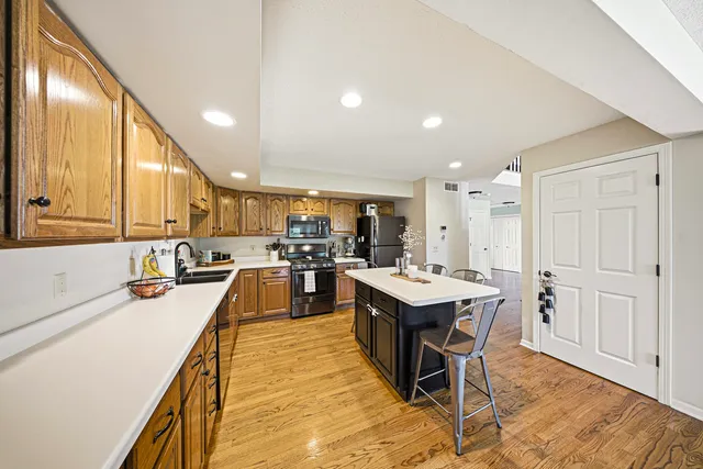 a kitchen with counter space and appliances