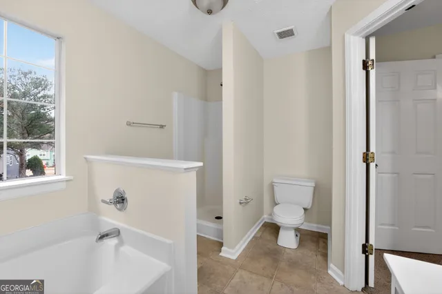 a bathroom with a toilet and a bathtub