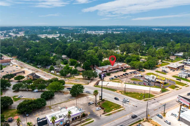 an outdoor space with seating