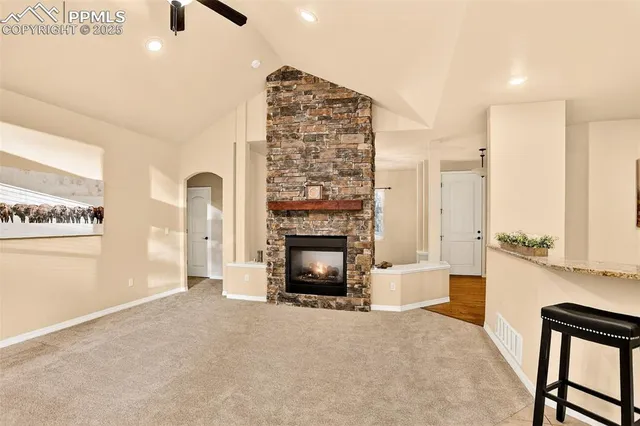 a view of a livingroom with a fireplace