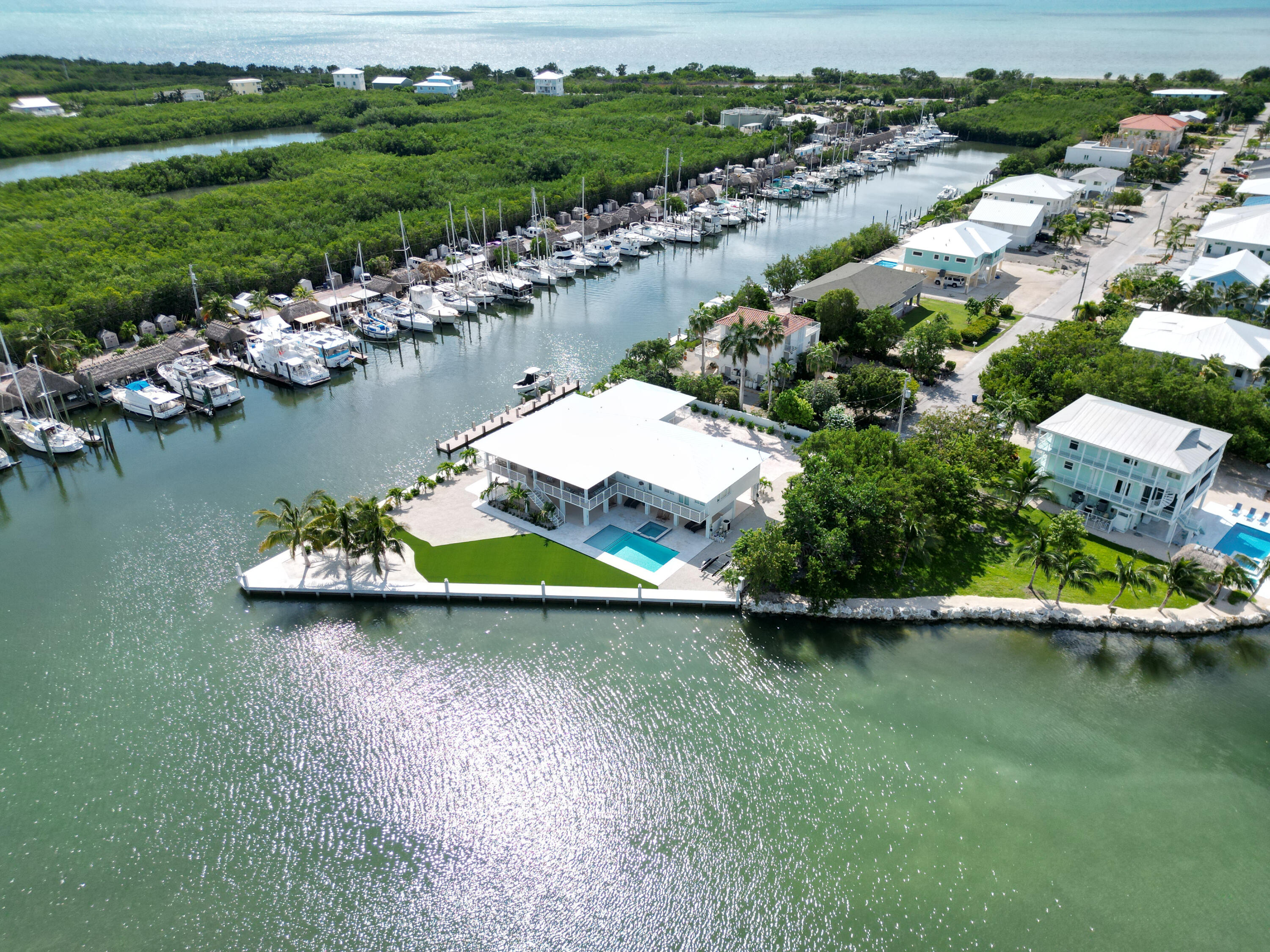 an aerial view of a house with a lake view