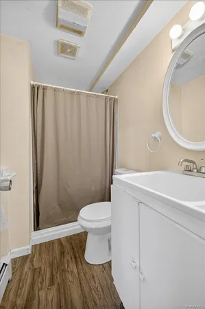 a bathroom with a sink a toilet and a mirror