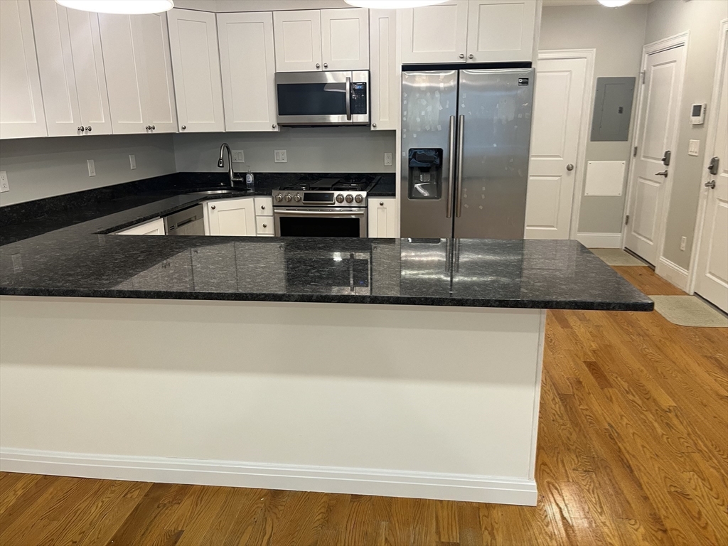45 Spring Street, Unit 18 Boston, MA 02132 - Photo 2 of 29 a kitchen with stainless steel appliances granite countertop a refrigerator a stove and a sink